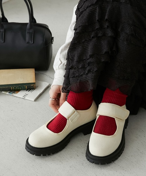 BONLECILL（ボンルシール）の「ベルクロバレエプラットフォームシューズ（バレエシューズ・レディース・アイボリー/ブラック/ブラウン/ブラック系1・L/M/S）」の2枚目の写真