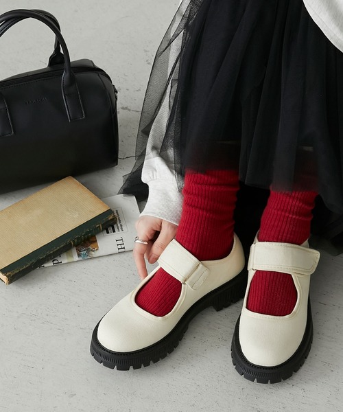 BONLECILL（ボンルシール）の「ベルクロバレエプラットフォームシューズ（バレエシューズ・レディース・アイボリー/ブラック/ブラウン/ブラック系1・L/M/S）」の13枚目の写真