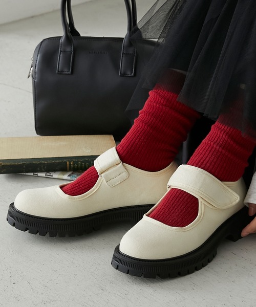 BONLECILL（ボンルシール）の「ベルクロバレエプラットフォームシューズ（バレエシューズ・レディース・アイボリー/ブラック/ブラウン/ブラック系1・L/M/S）」の14枚目の写真