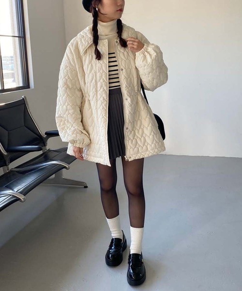 one after another NICE CLAUP（ワンアフターアナザーナイスクラップ）の「【WEB限定】ハートキルティングジャケット（その他アウター・レディース・アイボリー/カーキ/ブラック・FREE）」の14枚目の写真
