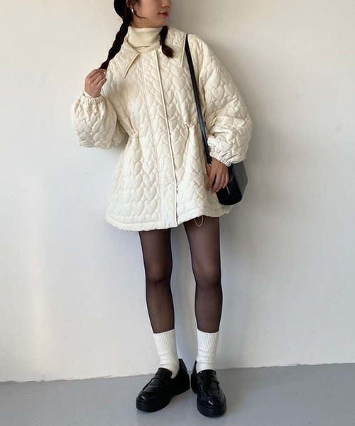 one after another NICE CLAUP（ワンアフターアナザーナイスクラップ）の「【WEB限定】ハートキルティングジャケット（その他アウター・レディース・アイボリー/カーキ/ブラック・FREE）」の10枚目の写真