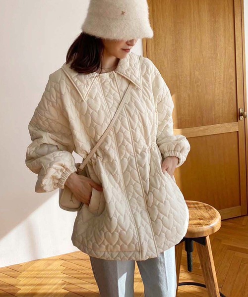 one after another NICE CLAUP（ワンアフターアナザーナイスクラップ）の「【WEB限定】ハートキルティングジャケット（その他アウター・レディース・アイボリー/カーキ/ブラック・FREE）」の7枚目の写真