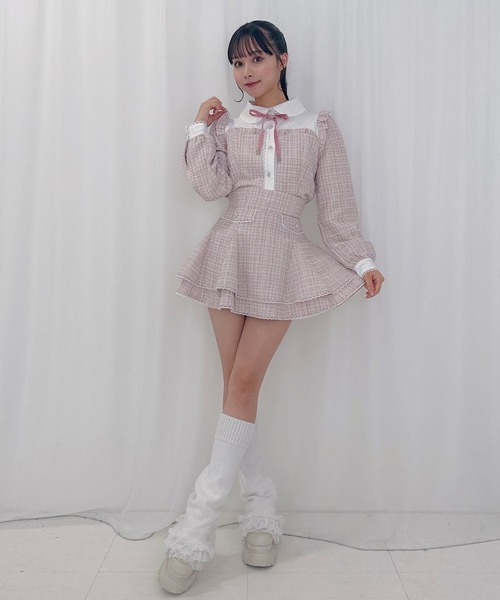 Honey Cinnamon（ハニーシナモン）の「レースツイードブラウス（シャツ/ブラウス・レディース・ピンク/ホワイト・FREE）」の3枚目の写真