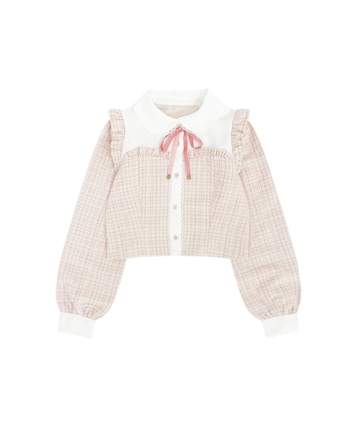 Honey Cinnamon（ハニーシナモン）の「レースツイードブラウス（シャツ/ブラウス・レディース・ピンク/ホワイト・FREE）」の5枚目の写真