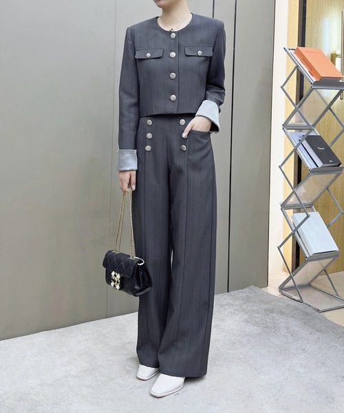 セール】レディース ノーカラージャケット+パンツ セットアップ 【上下