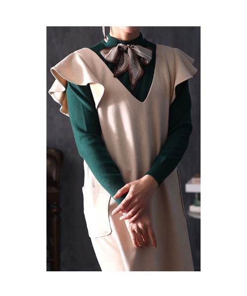Sawa a la mode（サワアラモード）の「フリル袖スエードワンピース（ワンピース・レディース・ライトベージュ/ブラック・FREE）」の20枚目の写真