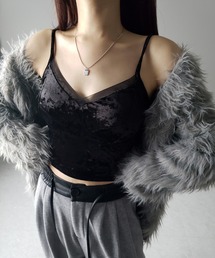 【 カップ付き 】シアーベロアコルセットショートキャミソールビスチェ / sheer velor corset short camisole bustier