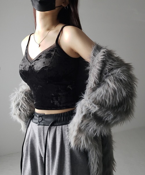 me+em select(ミームセレクト)の「【 カップ付き 】シアーベロアコルセットショートキャミソールビスチェ / sheer velor corset short camisole bustier(キャミソール・レディース・アイボリー/ブラック・FREE)」の13枚目の写真