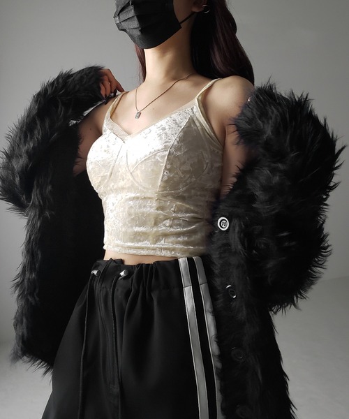 me+em select(ミームセレクト)の「【 カップ付き 】シアーベロアコルセットショートキャミソールビスチェ / sheer velor corset short camisole bustier(キャミソール・レディース・アイボリー/ブラック・FREE)」の22枚目の写真