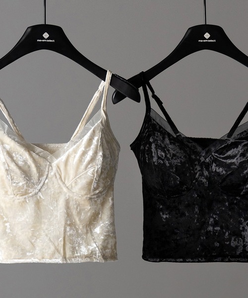 me+em select(ミームセレクト)の「【 カップ付き 】シアーベロアコルセットショートキャミソールビスチェ / sheer velor corset short camisole bustier(キャミソール・レディース・アイボリー/ブラック・FREE)」の6枚目の写真