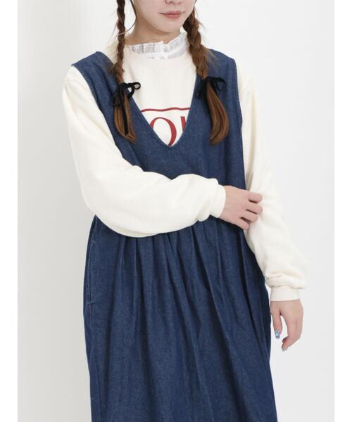 Samansa Mos2（サマンサ モスモス）の「裏毛ロゴスウェット（Tシャツ/カットソー・レディース・チャコールグレー/グレー/サックスブルー/キナリ・F）」の2枚目の写真