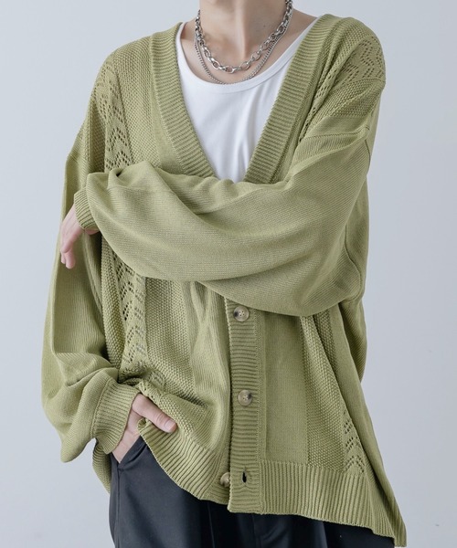 INTER FACTORY(インターファクトリー)の「しの - Loose Sheer Knit Cardigan / ルーズシアーニットカーディガン made in INTER FACTORY(カーディガン/ボレロ・メンズ・ライトグリーン/チャコールグレー・LARGE/MEDIUM/SMALL)」の12枚目の写真