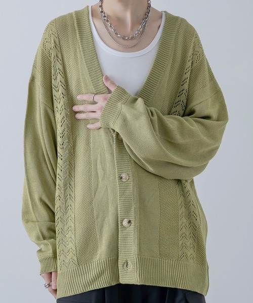 INTER FACTORY(インターファクトリー)の「しの - Loose Sheer Knit Cardigan / ルーズシアーニットカーディガン made in INTER FACTORY(カーディガン/ボレロ・メンズ・ライトグリーン/チャコールグレー・LARGE/MEDIUM/SMALL)」の11枚目の写真