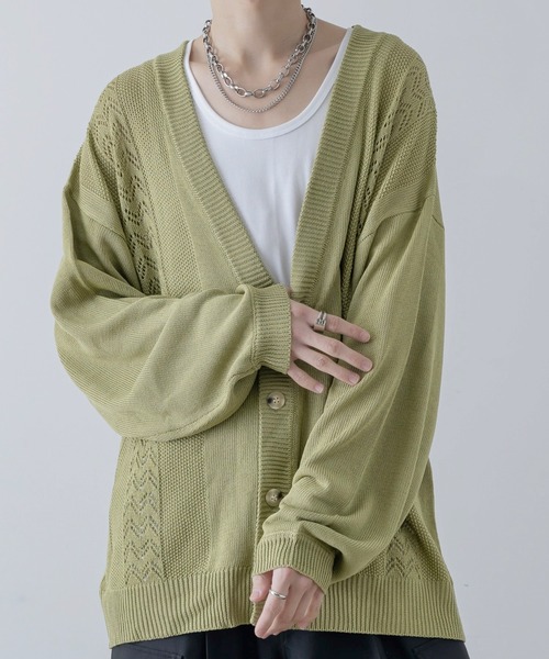 INTER FACTORY(インターファクトリー)の「しの - Loose Sheer Knit Cardigan / ルーズシアーニットカーディガン made in INTER FACTORY(カーディガン/ボレロ・メンズ・ライトグリーン/チャコールグレー・LARGE/MEDIUM/SMALL)」の9枚目の写真