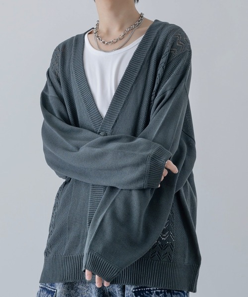 INTER FACTORY(インターファクトリー)の「しの - Loose Sheer Knit Cardigan / ルーズシアーニットカーディガン made in INTER FACTORY(カーディガン/ボレロ・メンズ・ライトグリーン/チャコールグレー・LARGE/MEDIUM/SMALL)」の5枚目の写真