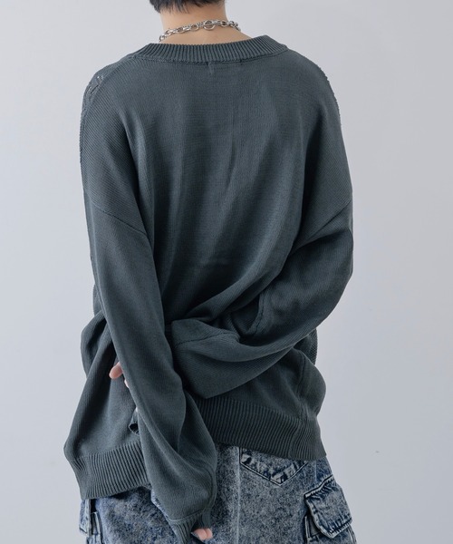 INTER FACTORY(インターファクトリー)の「しの - Loose Sheer Knit Cardigan / ルーズシアーニットカーディガン made in INTER FACTORY(カーディガン/ボレロ・メンズ・ライトグリーン/チャコールグレー・LARGE/MEDIUM/SMALL)」の7枚目の写真