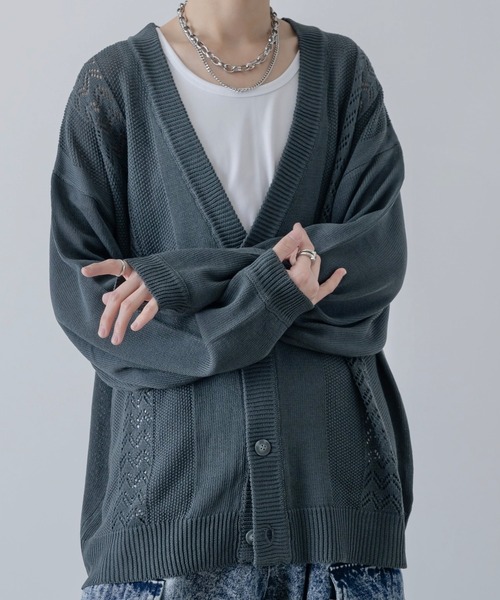 INTER FACTORY(インターファクトリー)の「しの - Loose Sheer Knit Cardigan / ルーズシアーニットカーディガン made in INTER FACTORY(カーディガン/ボレロ・メンズ・ライトグリーン/チャコールグレー・LARGE/MEDIUM/SMALL)」の6枚目の写真
