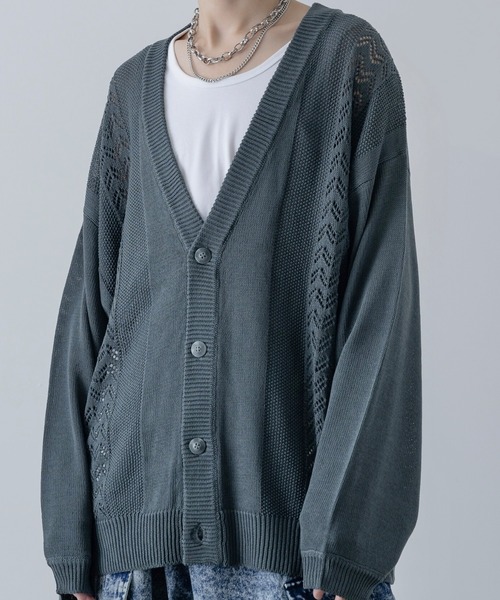 INTER FACTORY(インターファクトリー)の「しの - Loose Sheer Knit Cardigan / ルーズシアーニットカーディガン made in INTER FACTORY(カーディガン/ボレロ・メンズ・ライトグリーン/チャコールグレー・LARGE/MEDIUM/SMALL)」の3枚目の写真