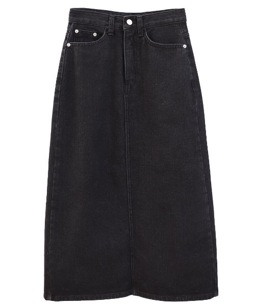 ISOOK（アイスー）の「ブラックデニムスカート（chiica select） / ナロースカート ミモレ丈 バックスリット（デニムスカート・レディース・ブラック・FREE）」の5枚目の写真