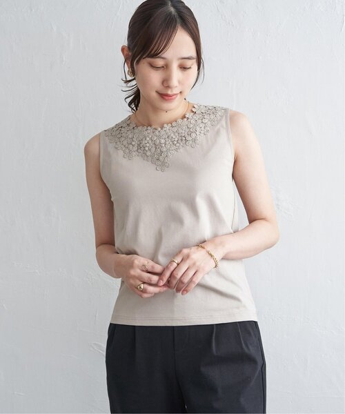 ikka(イッカ)の「【接触冷感/UVカット】コットンUSA前後レースタンクトップ(タンクトップ・レディース・オフホワイト/ベージュ/ブラック・S/M/L)」の22枚目の写真