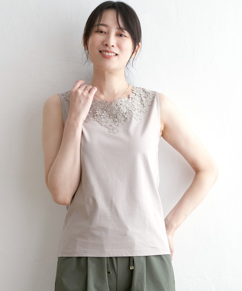 ikka(イッカ)の「【接触冷感/UVカット】コットンUSA前後レースタンクトップ(タンクトップ・レディース・オフホワイト/ベージュ/ブラック・S/M/L)」の11枚目の写真