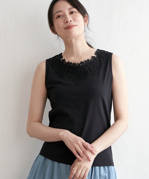 ikka(イッカ)の「【接触冷感/UVカット】コットンUSA前後レースタンクトップ(タンクトップ・レディース・オフホワイト/ベージュ/ブラック・S/M/L)」の10枚目の写真