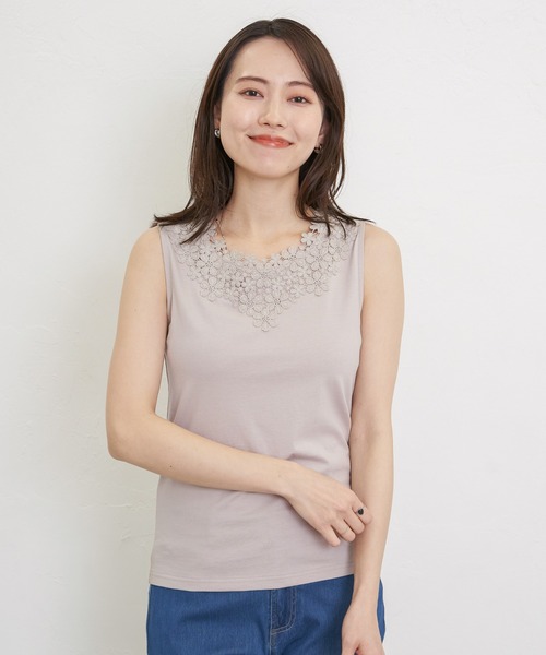 ikka(イッカ)の「【接触冷感/UVカット】コットンUSA前後レースタンクトップ(タンクトップ・レディース・オフホワイト/ベージュ/ブラック・S/M/L)」の19枚目の写真