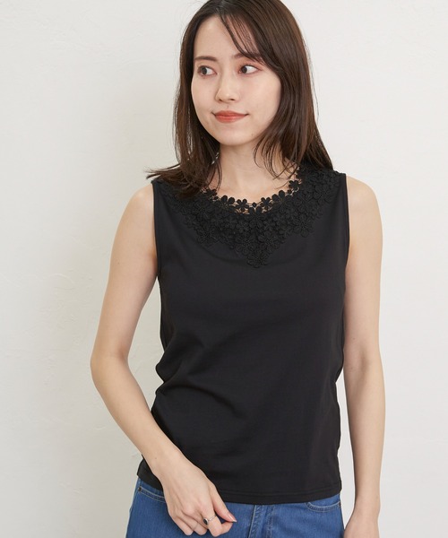 ikka(イッカ)の「【接触冷感/UVカット】コットンUSA前後レースタンクトップ(タンクトップ・レディース・オフホワイト/ベージュ/ブラック・S/M/L)」の16枚目の写真