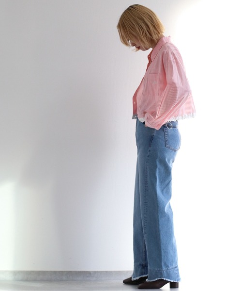 cepo（セポ）の「ワンポイント スソラインショートシャツ（シャツ/ブラウス・レディース・ライム/ピンク/ブルー・M）」の9枚目の写真