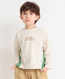 スーパービューティー 女の子プリント ギンガムチェック切り替え ロングTシャツ スーパービューティー 女の子プリント ギンガムチェック切り替え