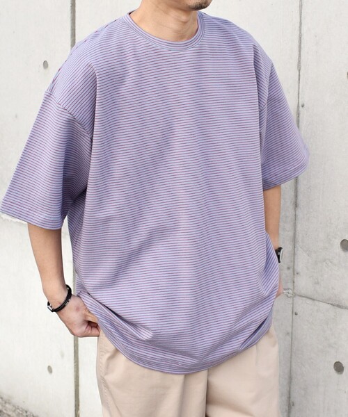 SHIPS any(シップス エニィ)の「SHIPS any: マイクロボーダー ミニ裏毛 ライト スウェット ライク Tシャツ◇(Tシャツ/カットソー・メンズ・ブラウン/ホワイト/ブルー/ブラック・MEDIUM/LARGE)」の4枚目の写真