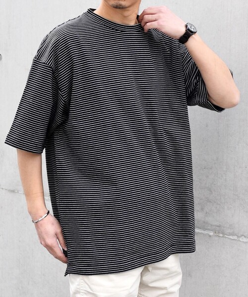 SHIPS any(シップス エニィ)の「SHIPS any: マイクロボーダー ミニ裏毛 ライト スウェット ライク Tシャツ◇(Tシャツ/カットソー・メンズ・ブラウン/ホワイト/ブルー/ブラック・MEDIUM/LARGE)」の15枚目の写真