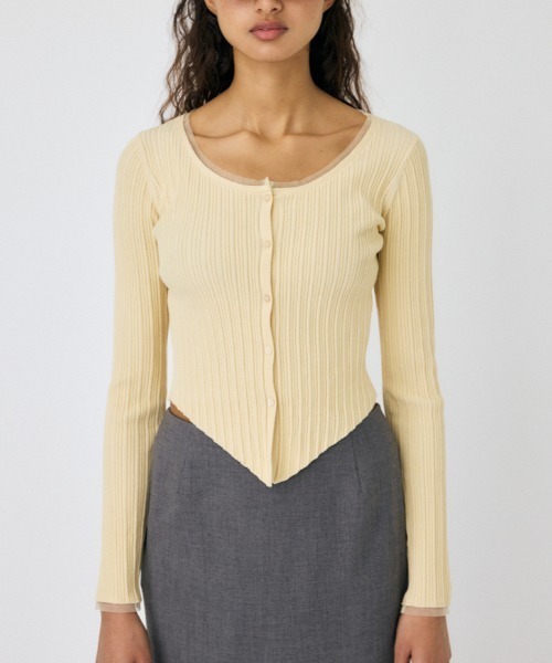 MOUSSY（マウジー）の「【ネイビーWEB限定カラー】TULLE TRIM カーディガン（カーディガン/ボレロ・レディース・ブルー/ライトイエロー/ブラック/ネイビー/ホワイト・FREE）」の5枚目の写真