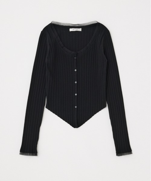 MOUSSY（マウジー）の「【ネイビーWEB限定カラー】TULLE TRIM カーディガン（カーディガン/ボレロ・レディース・ブルー/ライトイエロー/ブラック/ネイビー/ホワイト・FREE）」の3枚目の写真