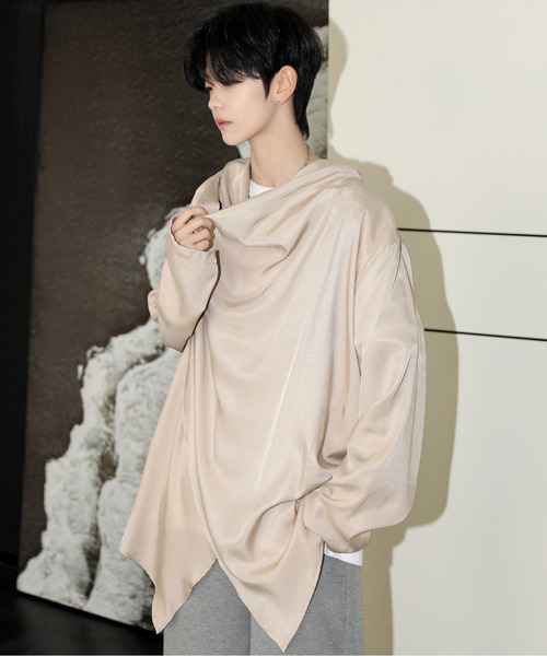 neos(ネオス)の「【neos】ルーズシルエット ドレープネック ロングスリーブ カットソー(Tシャツ/カットソー・メンズ・ブラック/ベージュ・MEDIUM/LARGE)」の9枚目の写真