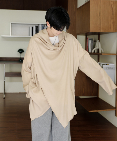neos(ネオス)の「【neos】ルーズシルエット ドレープネック ロングスリーブ カットソー(Tシャツ/カットソー・メンズ・ブラック/ベージュ・MEDIUM/LARGE)」の12枚目の写真
