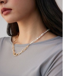 ハーフフェイクパールミックスチェーンネックレス