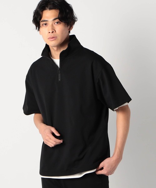 Grand PARK（グランドパーク）の「圧縮マイクロカノコ半袖ハーフジップ（Tシャツ/カットソー・メンズ・ネイビー/ブラック/ホワイト・LARGE/X-LARGE/MEDIUM）」の2枚目の写真