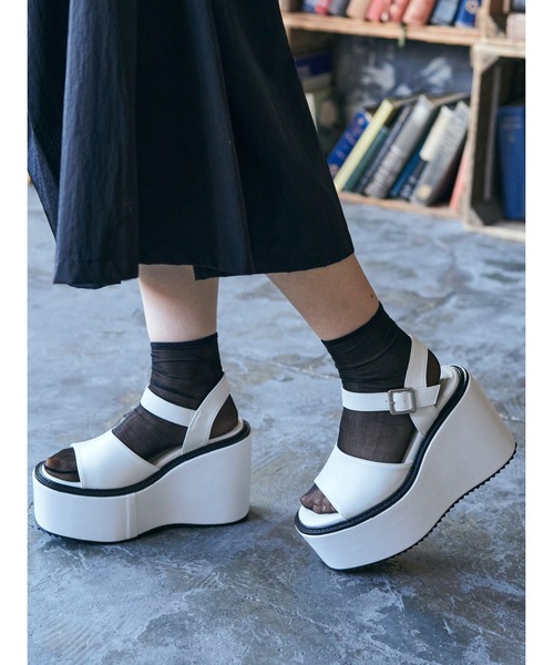 Mafmof（マフモフ）の「Mafmof(マフモフ)11cmヒール厚底プラットフォームサンダル（サンダル・レディース・ブラック/ホワイト/ブラック系その他・LL/S/M/L）」の12枚目の写真