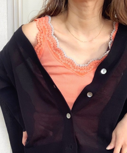 Q（キュー）の「バイカラーテレコタンク（タンクトップ・レディース・ホワイト/コーラル/ベージュ/チャコールグレー/ブラック/ライトグレー/オリーブ/ネイビー・MEDIUM）」の8枚目の写真