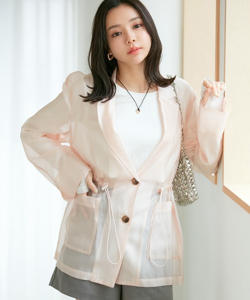 VIS(ビス)の「ウエストドロストシアージャケット(テーラードジャケット・レディース・ブラック/ピンク/キナリ・FREE)」の9枚目の写真