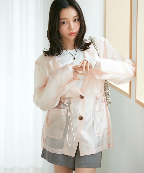 VIS(ビス)の「ウエストドロストシアージャケット(テーラードジャケット・レディース・ブラック/ピンク/キナリ・FREE)」の10枚目の写真