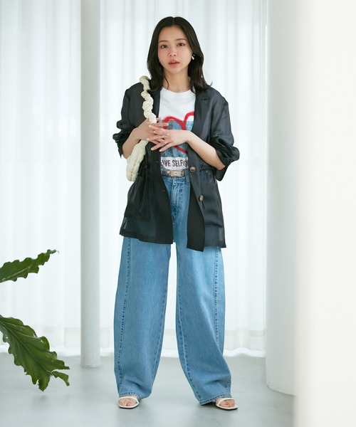 VIS(ビス)の「ウエストドロストシアージャケット(テーラードジャケット・レディース・ブラック/ピンク/キナリ・FREE)」の4枚目の写真