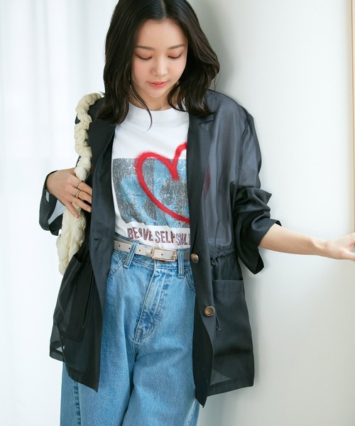 VIS(ビス)の「ウエストドロストシアージャケット(テーラードジャケット・レディース・ブラック/ピンク/キナリ・FREE)」の6枚目の写真