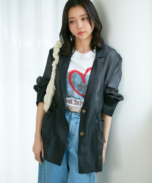 VIS(ビス)の「ウエストドロストシアージャケット(テーラードジャケット・レディース・ブラック/ピンク/キナリ・FREE)」の7枚目の写真