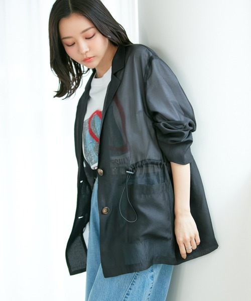 VIS(ビス)の「ウエストドロストシアージャケット(テーラードジャケット・レディース・ブラック/ピンク/キナリ・FREE)」の8枚目の写真