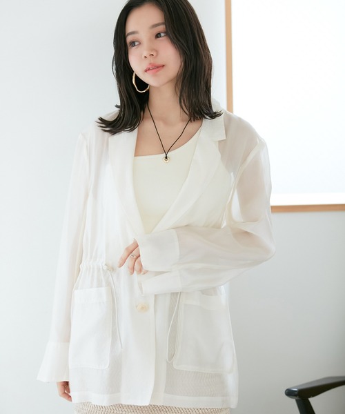 VIS(ビス)の「ウエストドロストシアージャケット(テーラードジャケット・レディース・ブラック/ピンク/キナリ・FREE)」の16枚目の写真