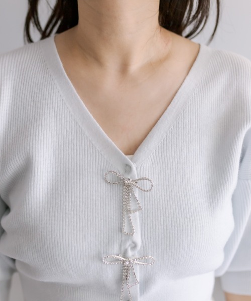 OLIVE des OLIVE(オリーブデオリーブ)の「【WEB限定カラー有】リボンビジュー付き半袖カーディガン(カーディガン/ボレロ・レディース・オフホワイト/サックスブルー/ブラック/ミント/ピンク/レッド・FREE)」の11枚目の写真