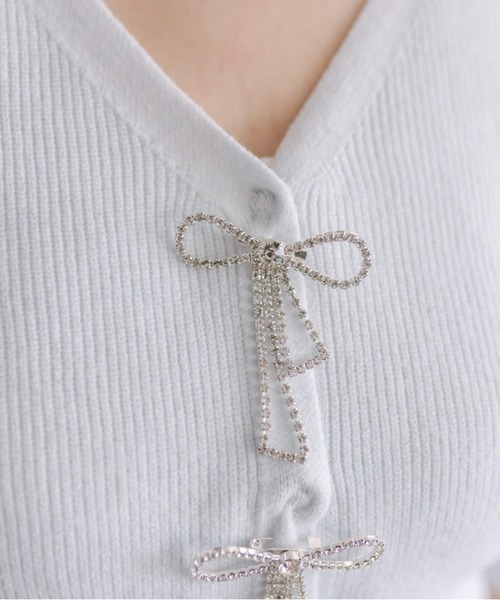 OLIVE des OLIVE(オリーブデオリーブ)の「【WEB限定カラー有】リボンビジュー付き半袖カーディガン(カーディガン/ボレロ・レディース・オフホワイト/サックスブルー/ブラック/ミント/ピンク/レッド・FREE)」の12枚目の写真