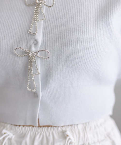 OLIVE des OLIVE(オリーブデオリーブ)の「【WEB限定カラー有】リボンビジュー付き半袖カーディガン(カーディガン/ボレロ・レディース・オフホワイト/サックスブルー/ブラック/ミント/ピンク/レッド・FREE)」の14枚目の写真